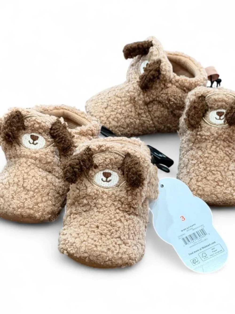 Brown Tan Bear Face Baby Slippers Size 3